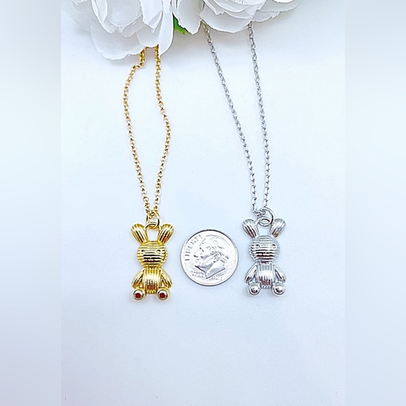 Balloon Bunny Necklaces in White or Yellow Gold Filled, NWT, 14-18”, Gift Box - Picture 6 of 7